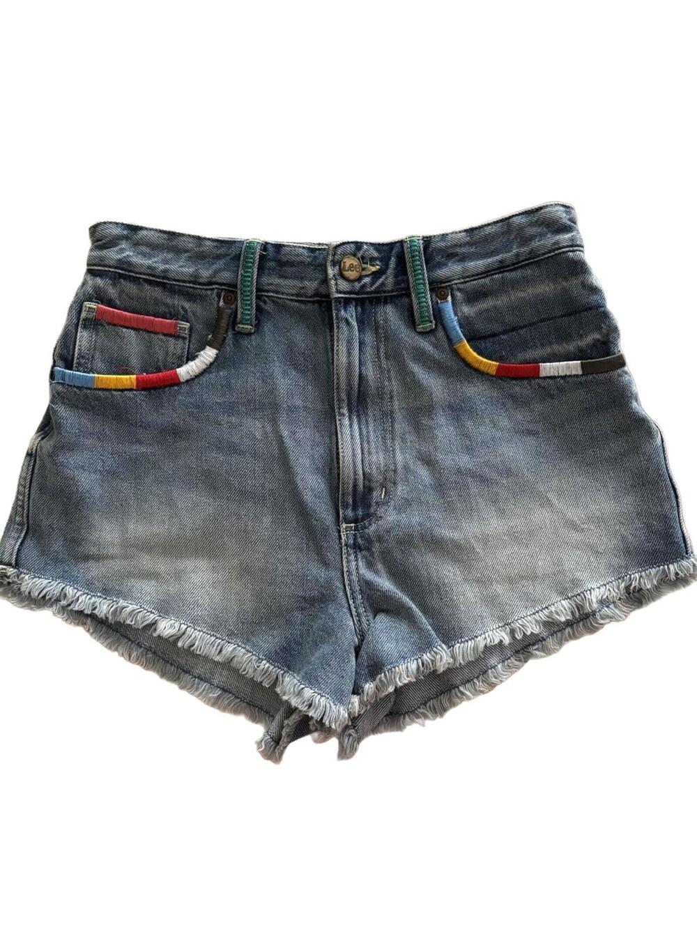 Lee Vintage Modern High Rise Cut Off Denim Shorts with Colorful Stitching